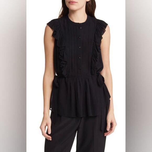 Ted Baker London Black Ruffle Button-Down Blouse - Picture 2 of 6